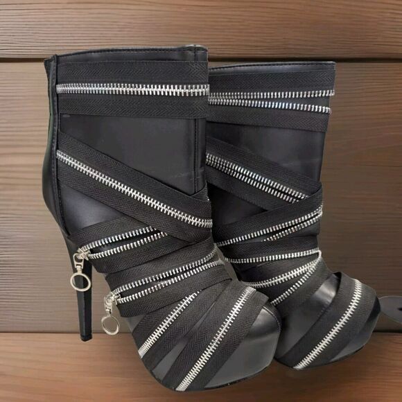 SHOW STORY WOMEN'S BLACK ZIPPER CLOSE TOE HEEL PLATFORM SZ 6 1/2 37 - Picture 3 of 14